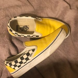 Yellow checkered slip on vans